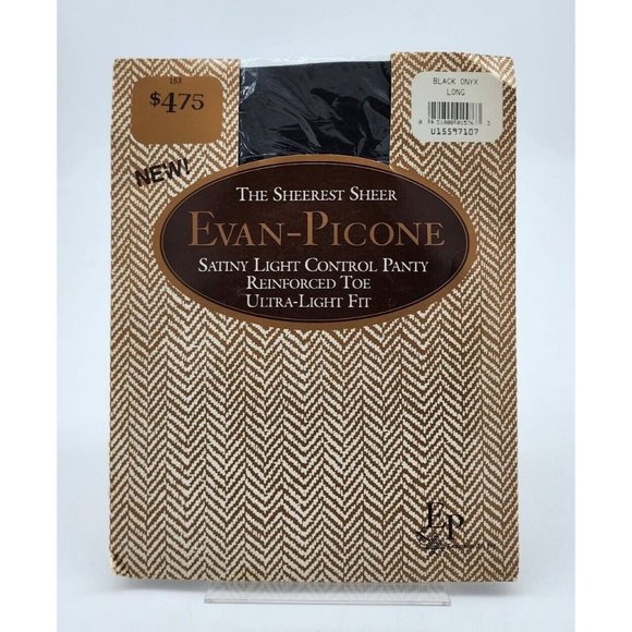 Vtg Evan Picone Sheerest Sheer Satiny Light Control Pantyhose Black Onyx Sz Long - Picture 1 of 3